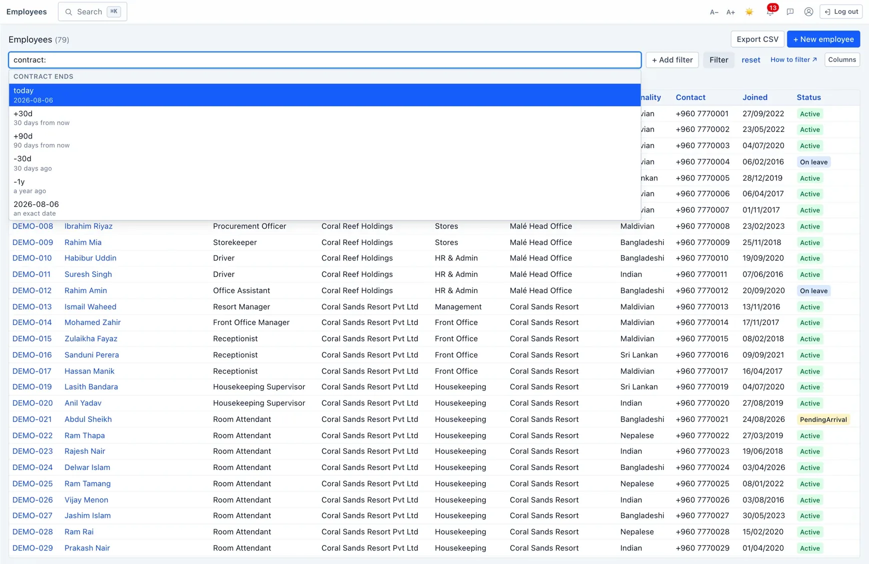 Type a column and HumanR suggests the values it has actually seen.